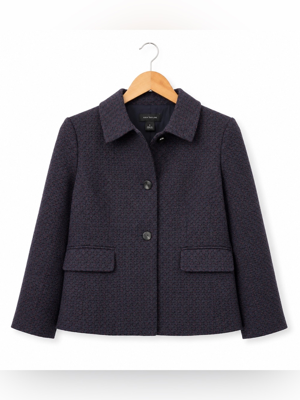 Ann Taylor Navy Red Textured Blazer Size 8 Career Chic Preppy Office Luxe Jacket